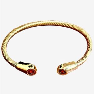 18K Gold Filled Cable Cuff Bangle Bracelet with Red CZ Stone Accents ~Brand New!